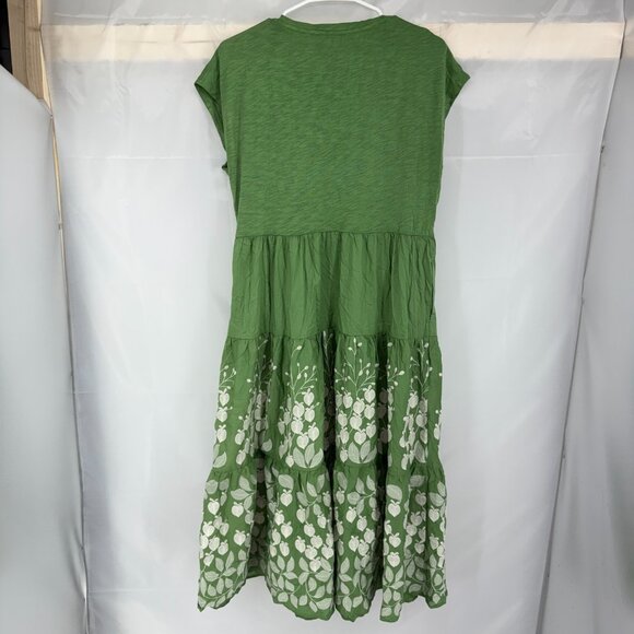 Boden Women 6 Embroidered Tiered Midi Dress Green Floral A Line Short Sleeve - Picture 3 of 10